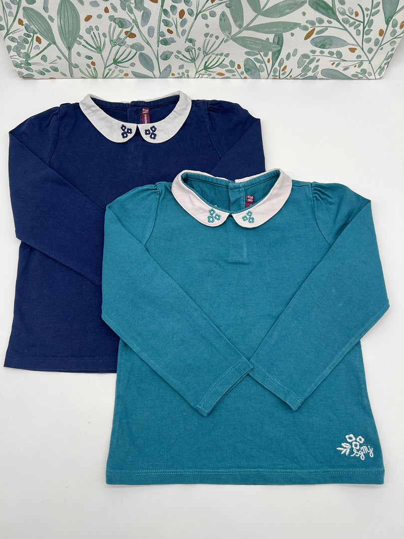 Lot 2 t-shirts manches longues joli col Sergent Major - 4 ans - Bleu turquoise