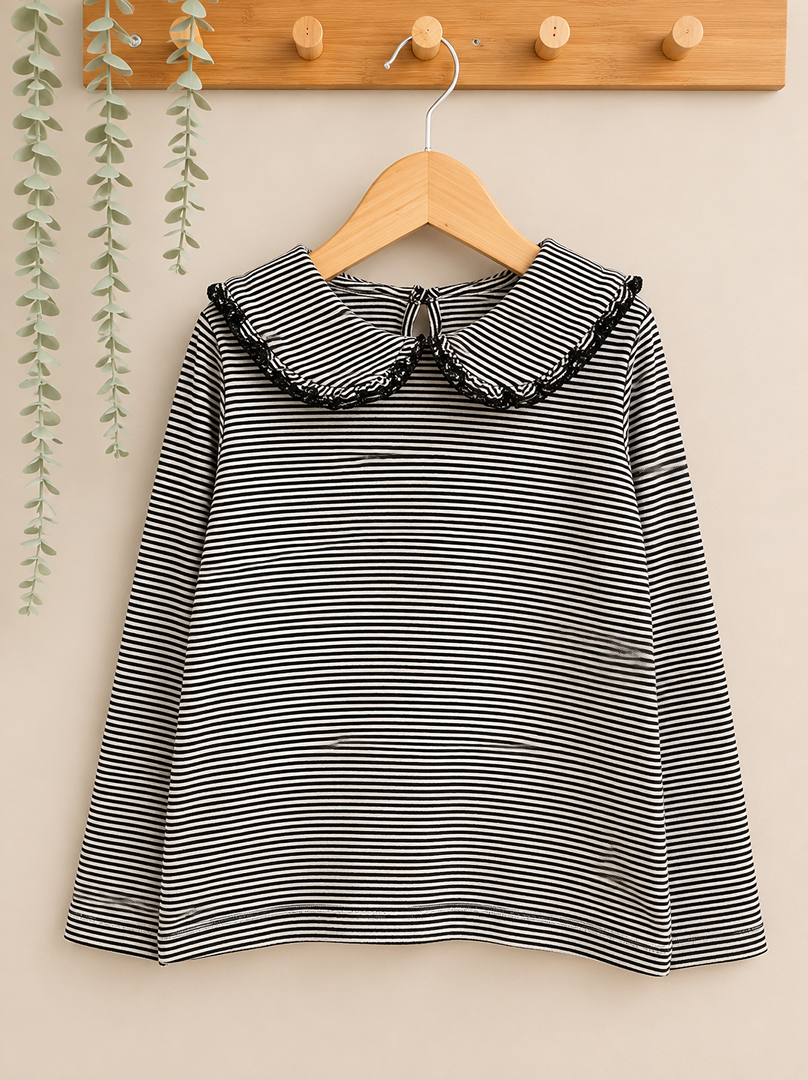 Top manches longues Zara fille 6 ans rayé noir mi-saison joli col