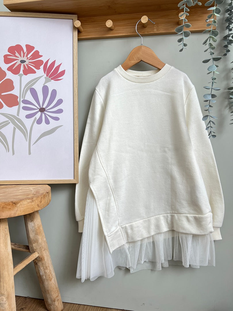 Sweat pull Zara fille blanc cassé tulle 8 ans manches longues hiver