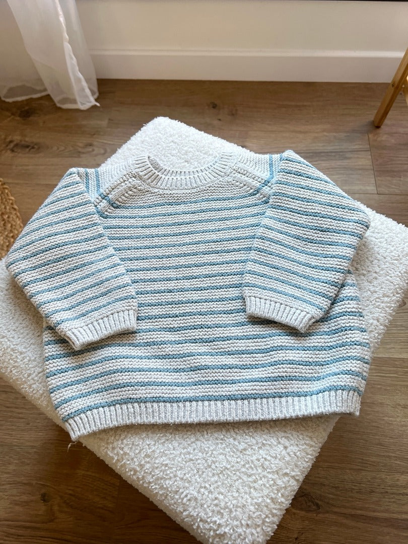 Pull rayé Zara beige et bleu bébé garçon mi-saison manches longues correspond à 18 mois