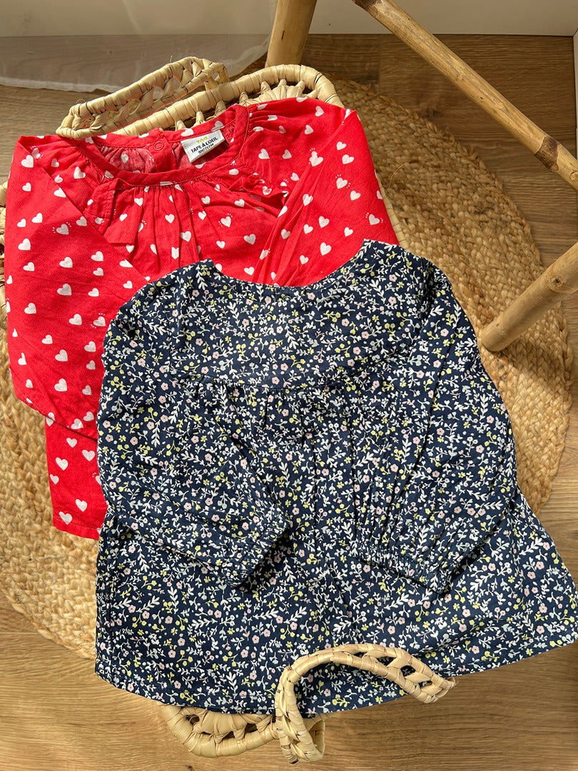 Lot 2 blouses fille Tape à l'oeil Tao 9 mois mi-saison manches longues