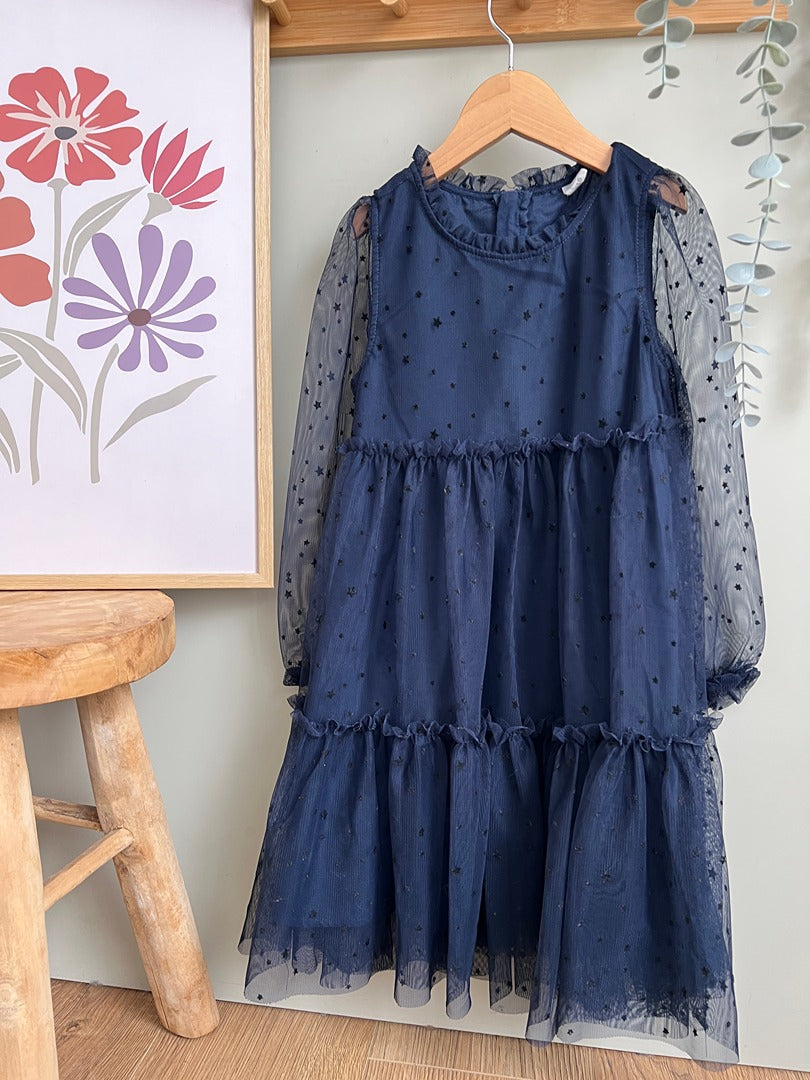 Robe fille Cool Club 6 ans bleu marine tulle manches longues