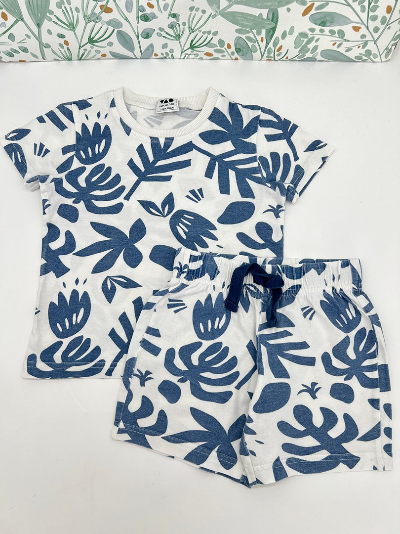 Ensemble / pyjama 2 pièces été garçon Tao Tape à l'oeil - 2 ans - Blanc imprimé fleuri