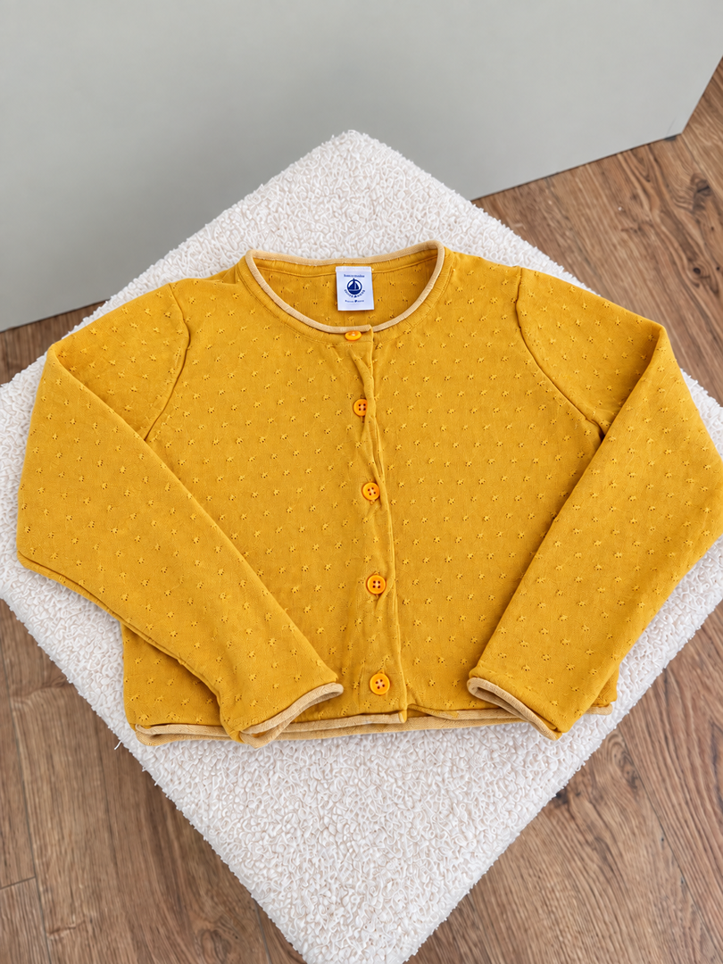 Gilet jaune moutarde manches courtes fille Petit Bateau 4 ans mi-saison