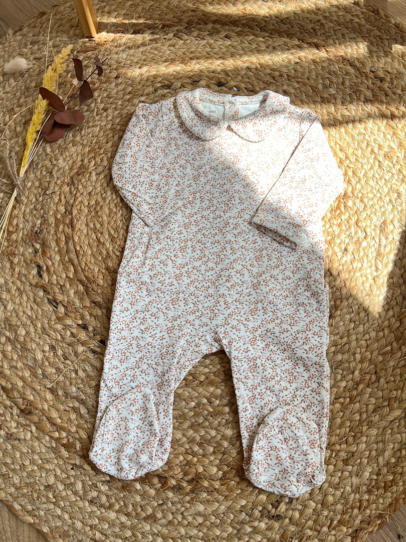 Pyjama dors-bien 1 pièce en jersey écru Vertbaudet 6 mois fille floral col Claudine