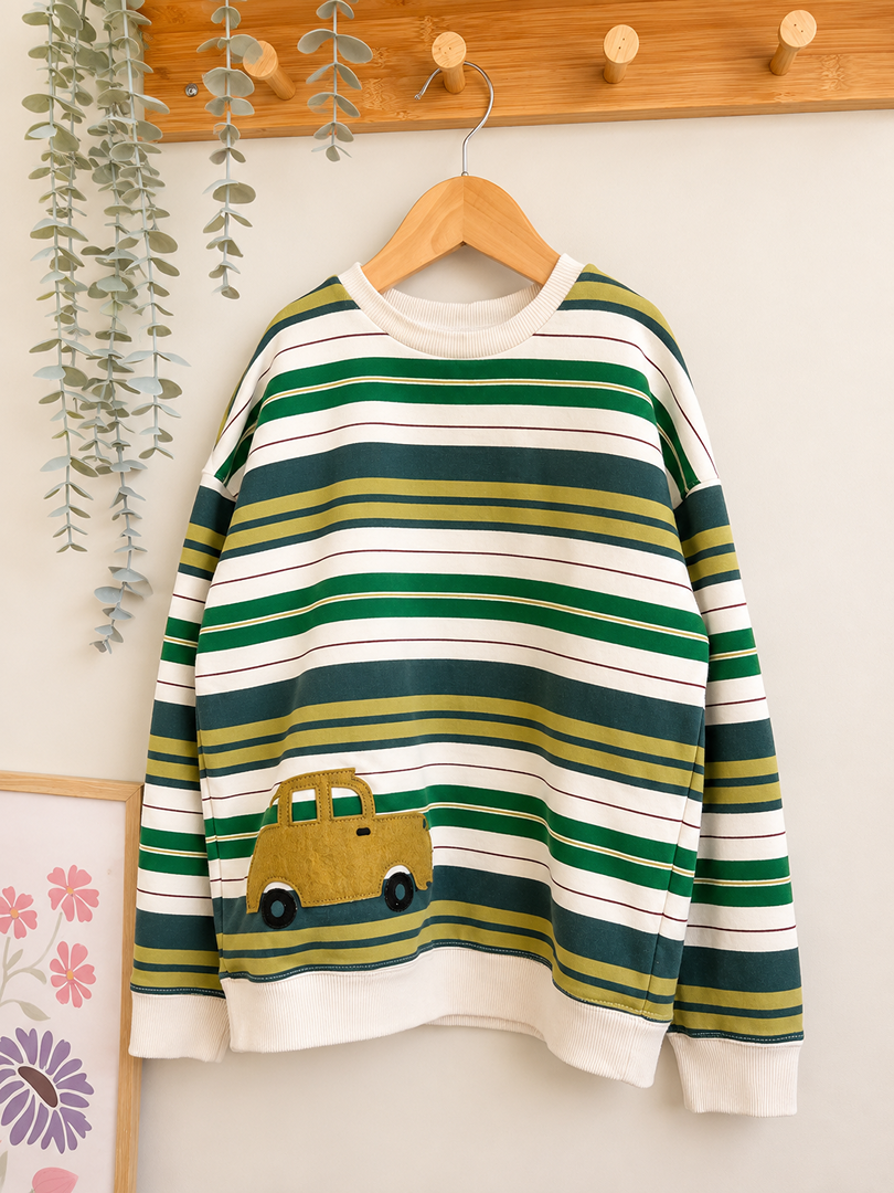 Sweat pull rayé vert Monoprix 8 ans garçon mi-saison manches longues