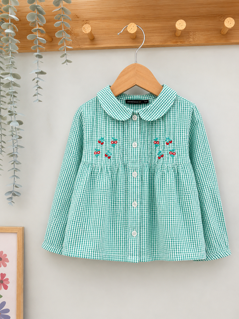 Chemise fille Sergent Major 3 ans verte vichy manches longues mi-saison