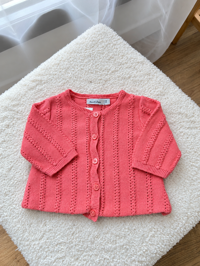 Gilet mi-saison fille Bout'chou corail manches longues 1 mois