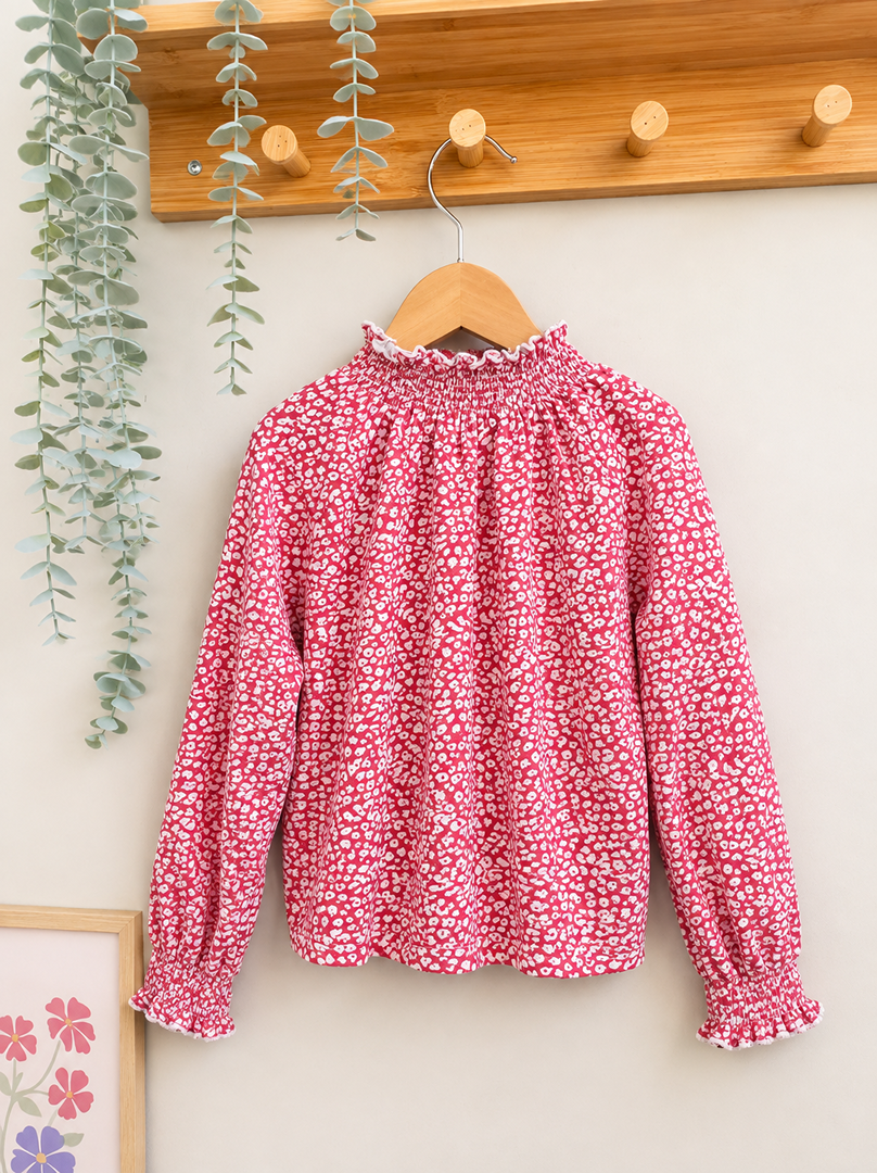 Blouse fille Okaïdi 4 ans à fleurs rouge manches longues mi-saison