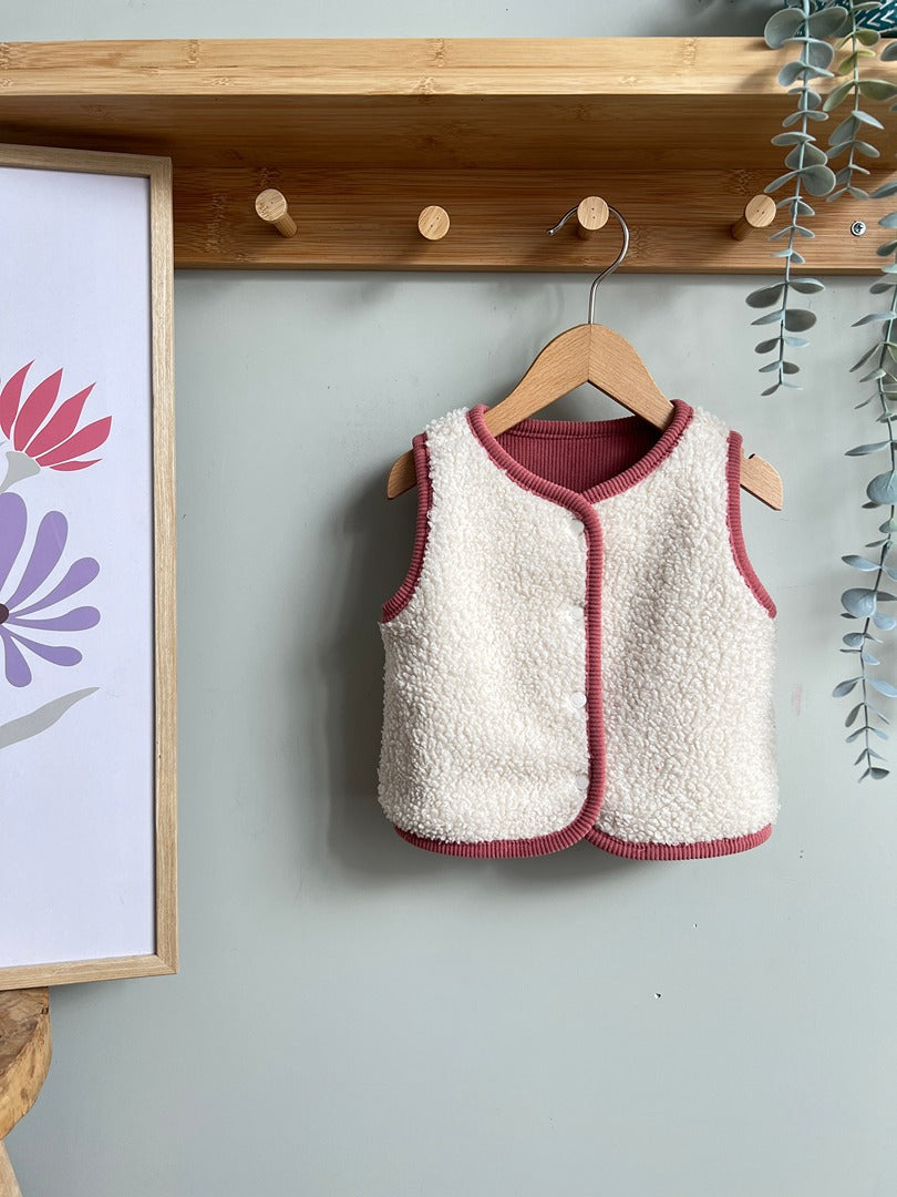 Gilet sans manches réversible Obaïbi fille 6 mois rose blanc hiver