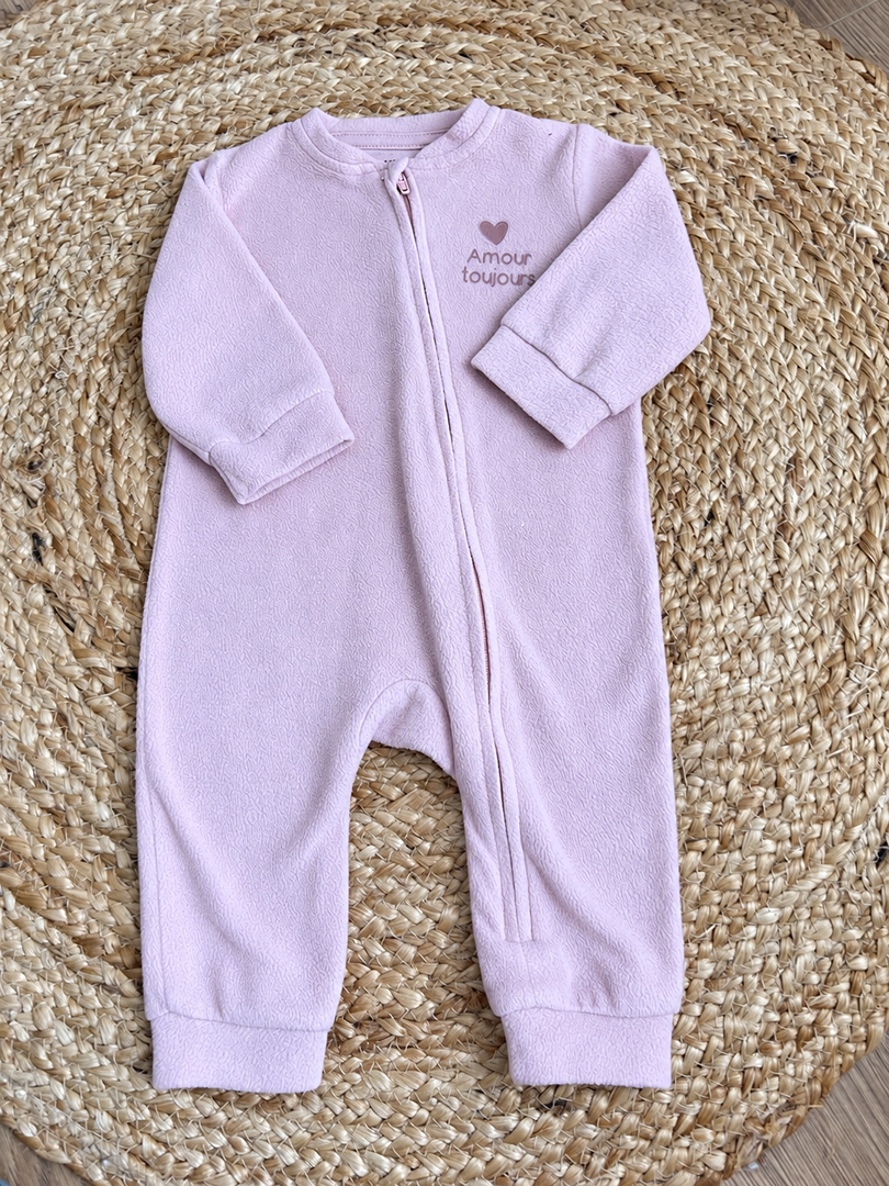 Pyjama 1 pièce combinaison sans pied polaire rose Kiabi fille 6 mois hiver manches longues