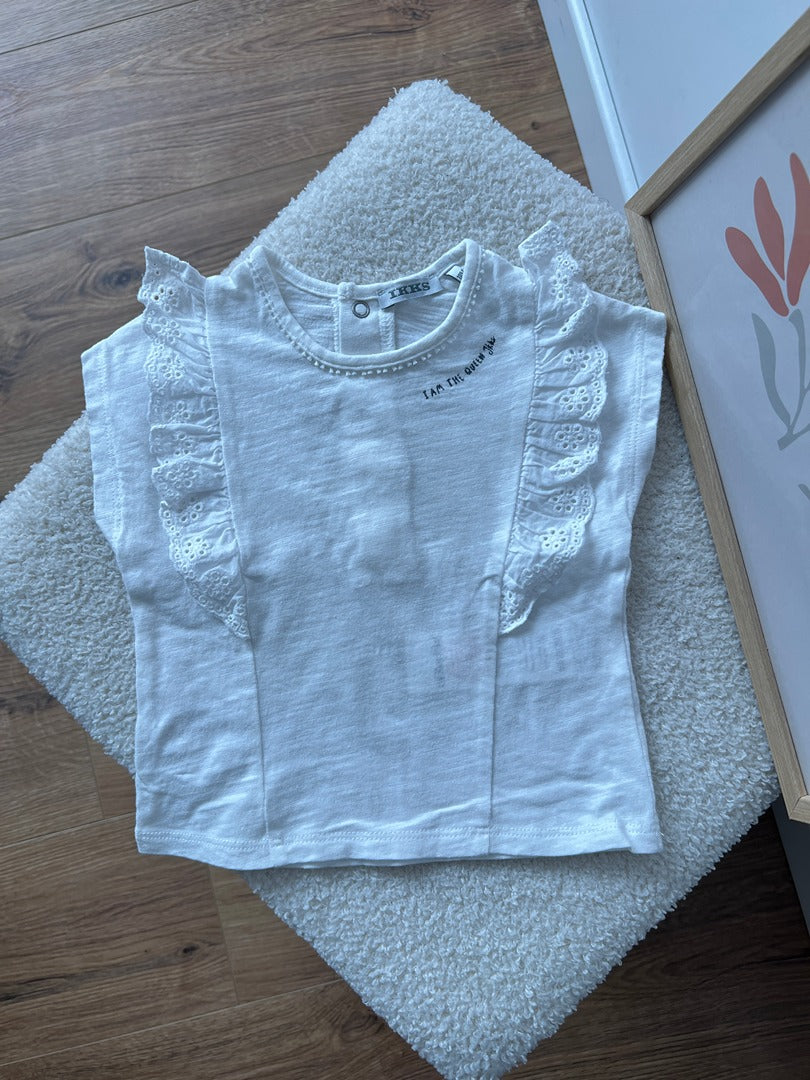 T-shirt sans manches Ikks fille 18 mois blanc volants broderie été