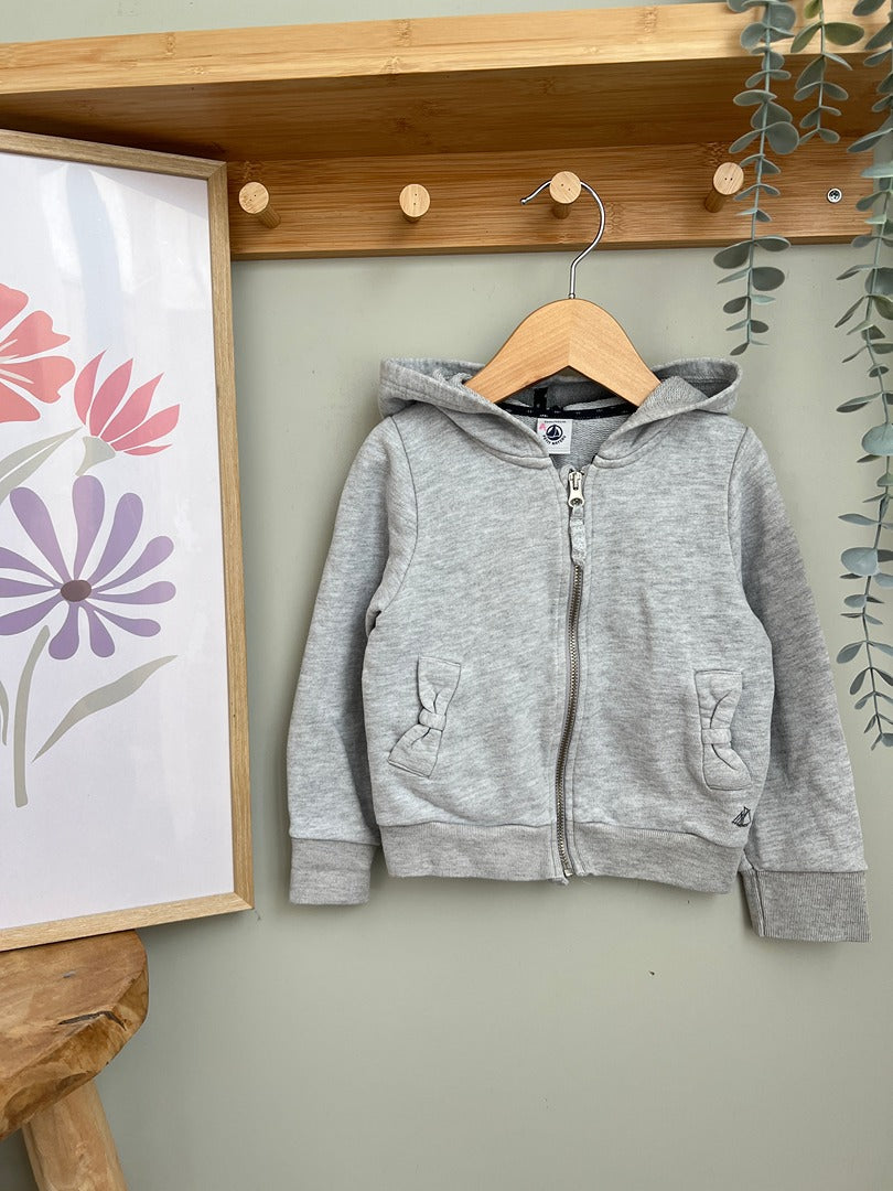 Gilet zippé à capuche Petit Bateau fille 3 ans gris mi-saison