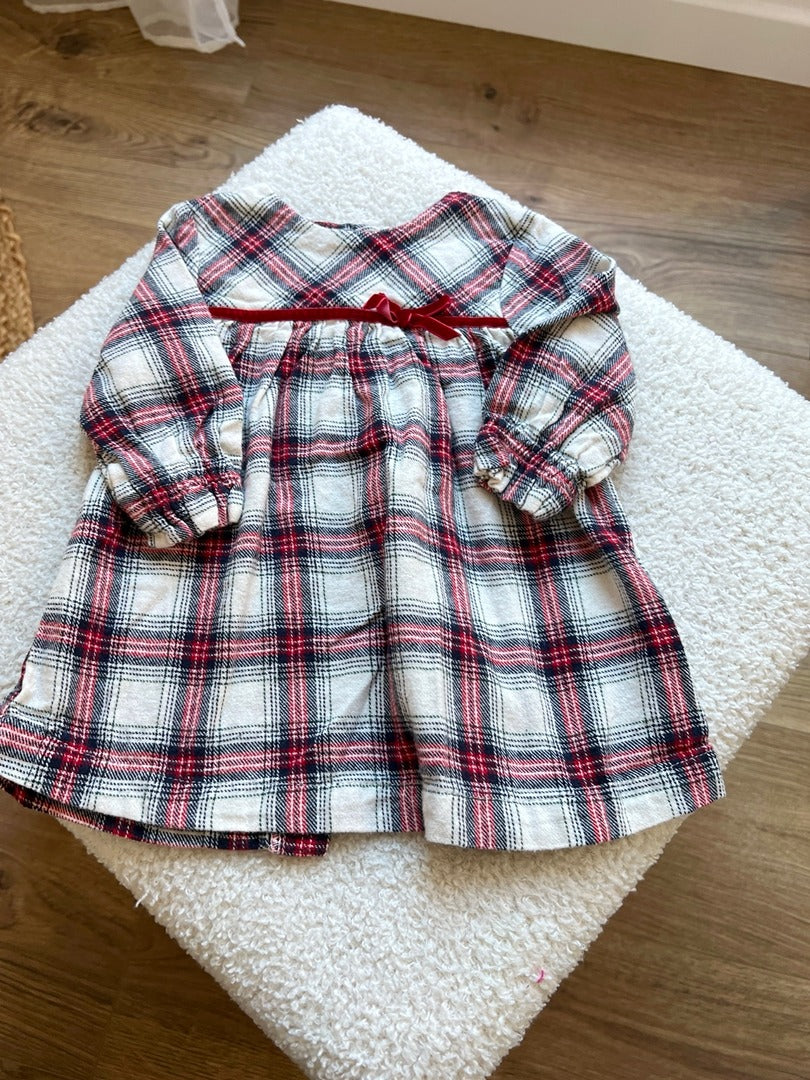Robe fille Vertbaudet carreaux rouge et blanc hiver manches longues 3 mois