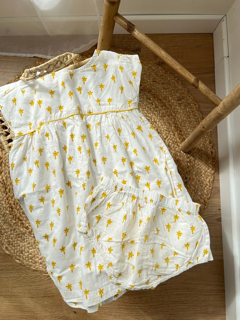 Ensemble robe et culotte assortie Du pareil au même fille 2 ans blanc été sans manches fleurie