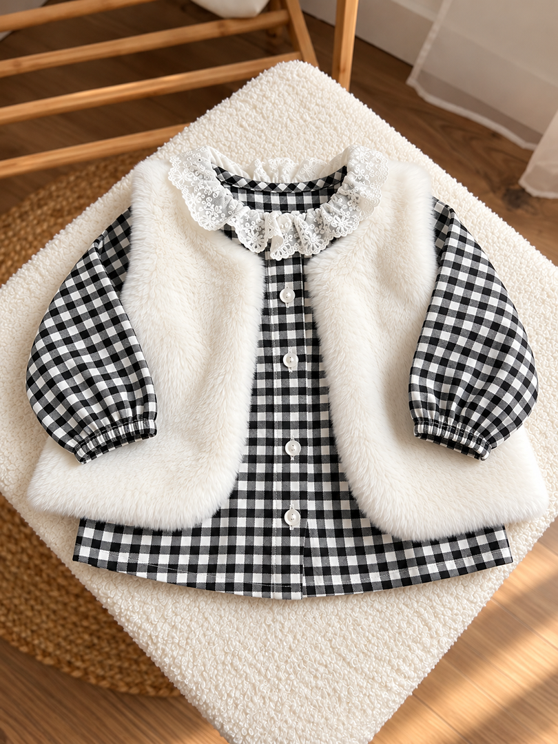 Ensemble blouse vichy et gilet sans manches berger Fille Hiver Kiabi 3 Mois Manches Longues