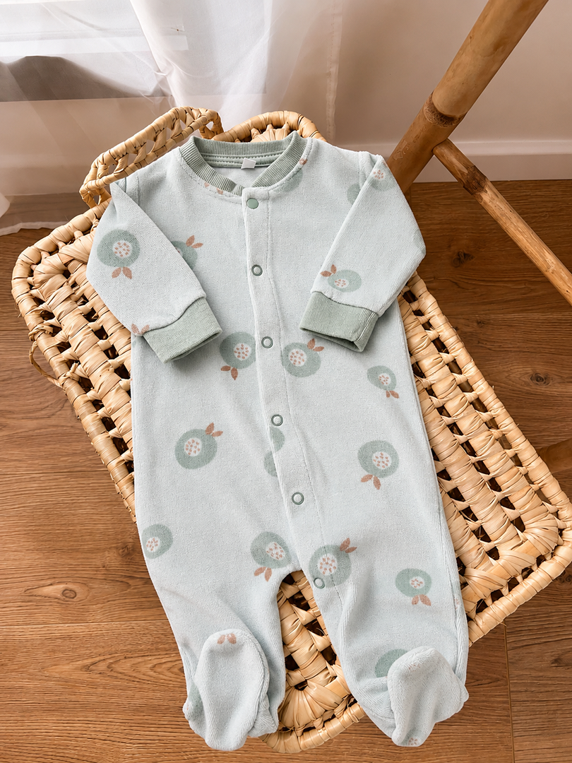 Pyjama 1 pièce velours mixte Zeeman vert mi-saison manches longues 0 mois naissance garçon ou fille