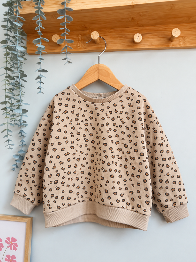 Sweat pull fille Vertbaudet 2 ans beige léopard mi-saison
