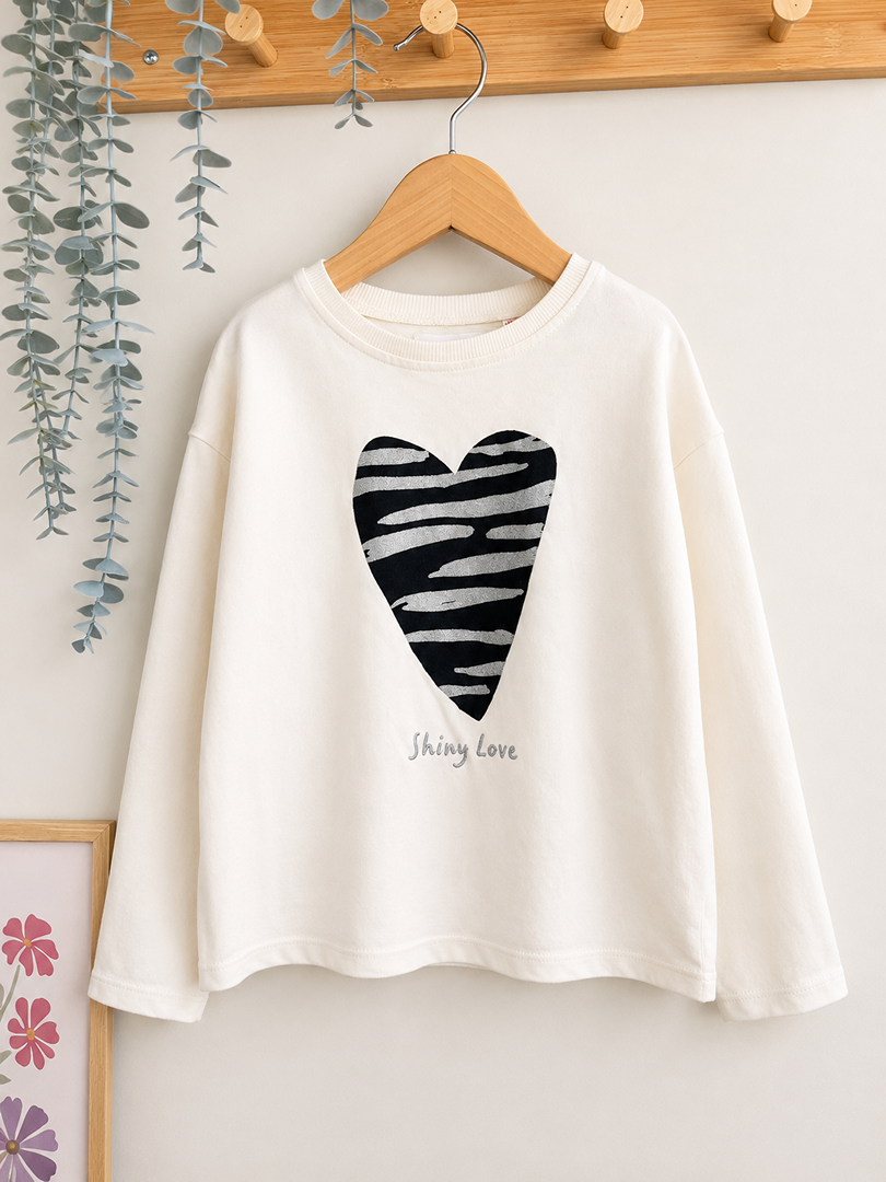 Sweat Zara fille 6 ans crème cœur mi-saison manches longues