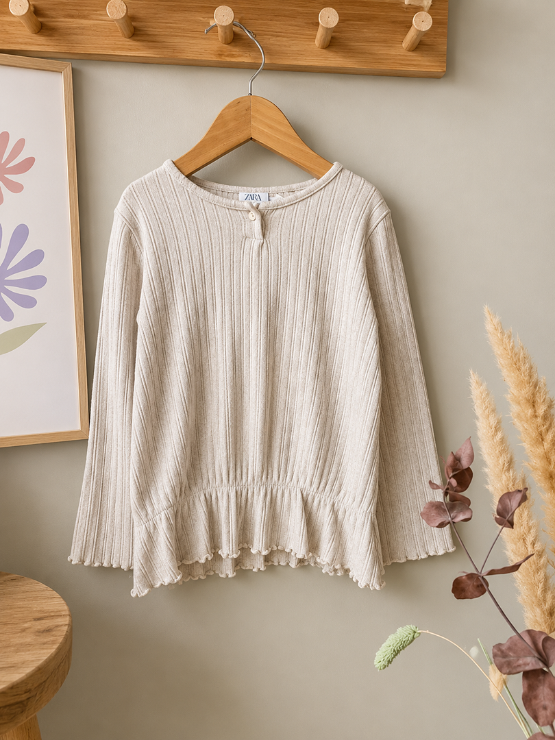 T-shirt Manches Longues Fille Zara 5 Ans Beige Mi-saison