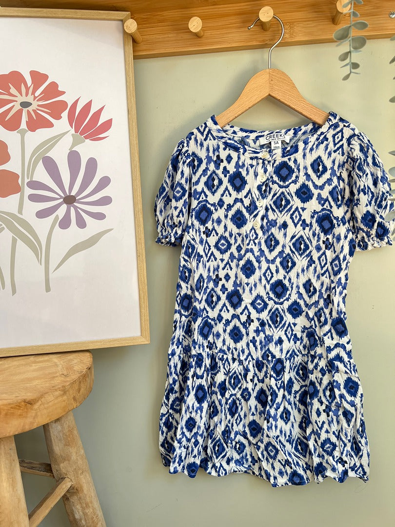 Robe fille Creeks 5 ans ikat bleu manches courtes été