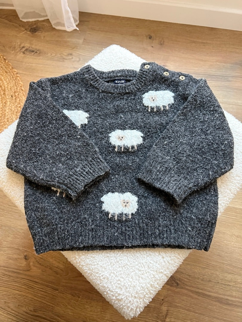 Pull garçon Kiabi gris motif moutons hiver manches longues 18 mois
