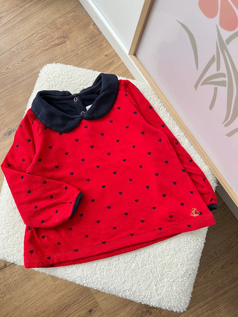 T-shirt avec joli col fille manches longues Petit Bateau - 18 mois - Rouge