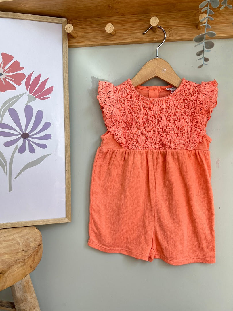 Combishort fille gaz de coton crochet Vertbaudet 3 ans corail manches courtes