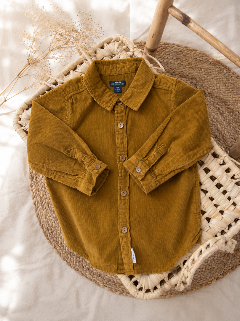 Chemise Kiabi 18 mois velours côtelé moutarde garçon
