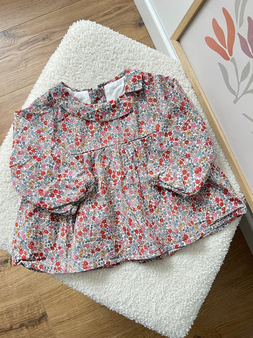 Blouse fille Absorba 6 mois à fleurs manches longues rouge