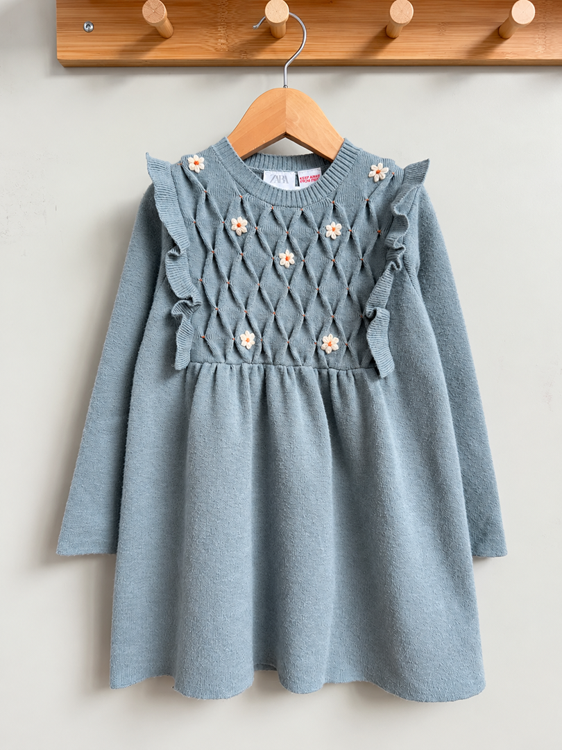 Robe fille Zara 5 ans vert hiver manches longues