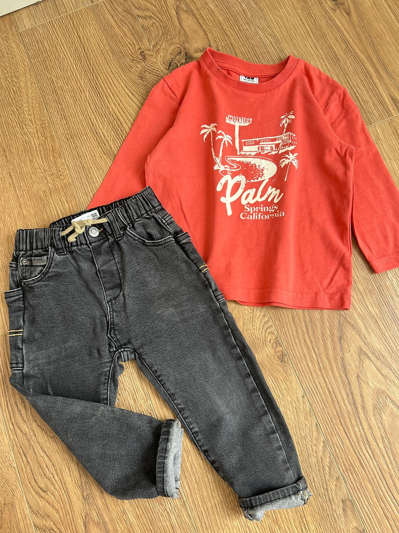 Ensemble garçon Zara et Tao rouge 2 ans 3 ans manches longues jean
