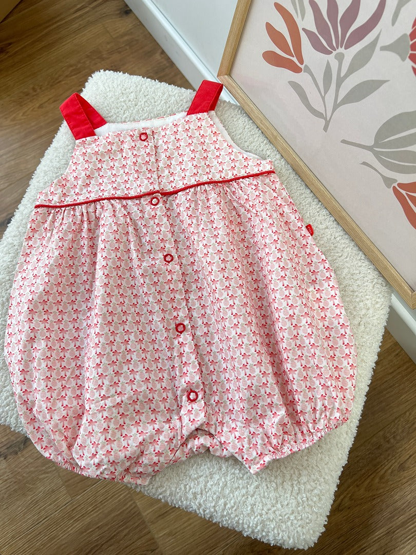 Barboteuse / combishort été fille Obaïbi - 6 mois - Blanc/rouge imprimé fleuri