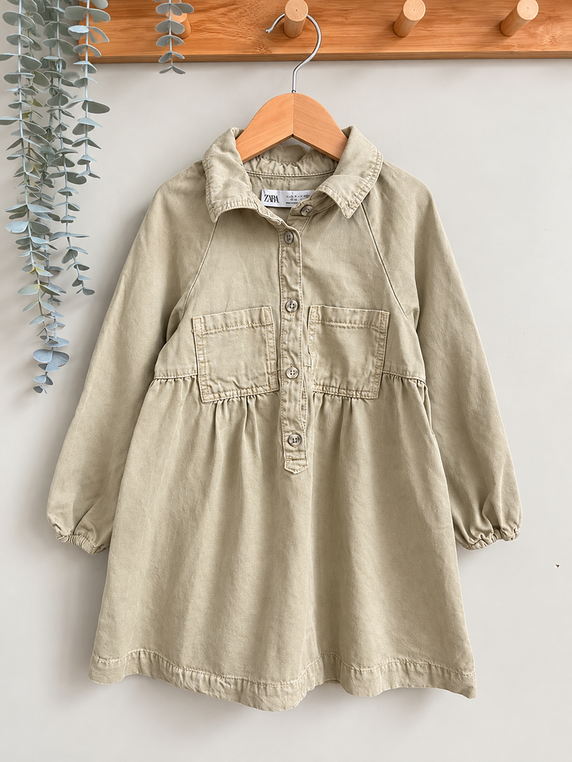 Robe chemise fille Zara beige manches longues mi-saison 4 ans