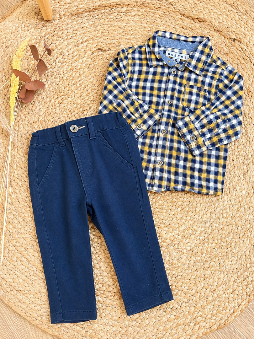 Ensemble cérémonie bleu garçon Creeks Kiabi 9 mois chemise carreaux chino manches longues mi-saison