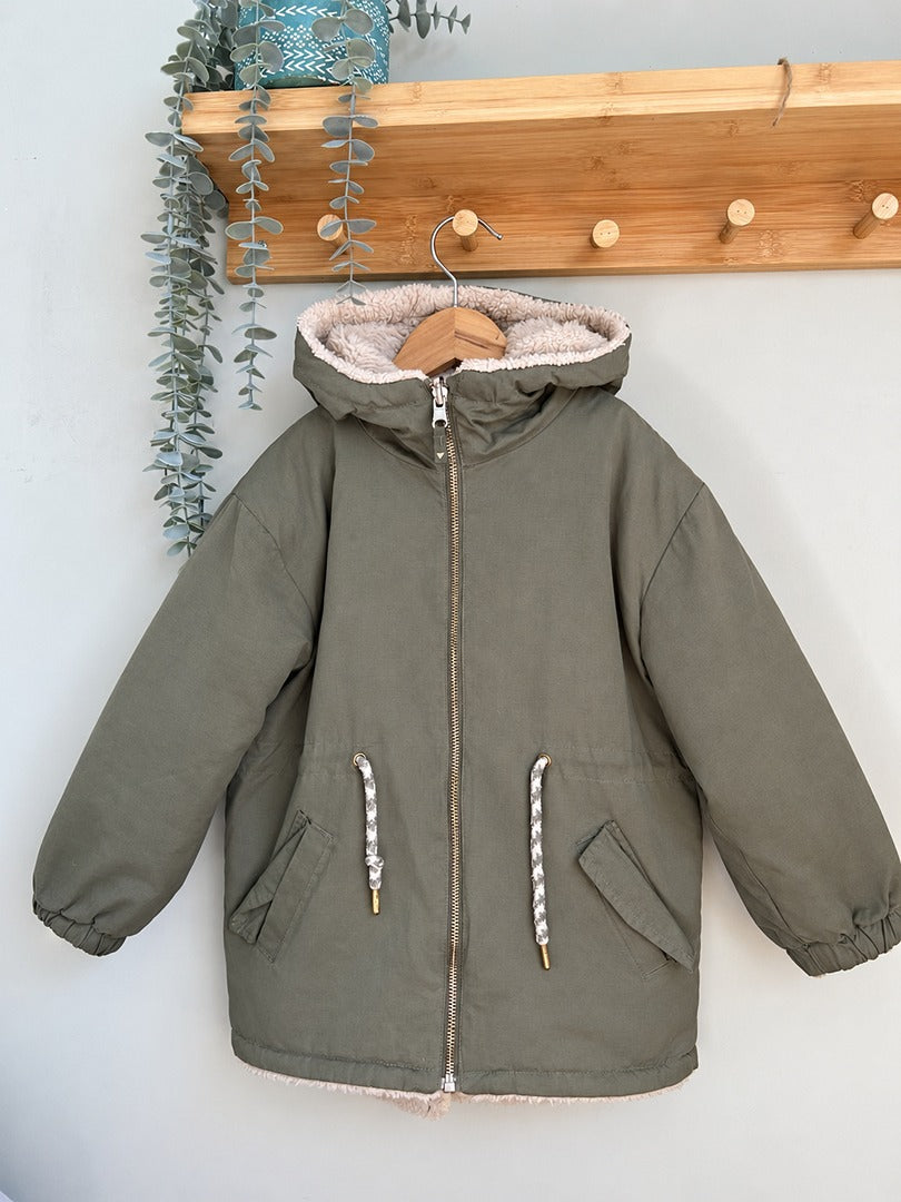 Manteau fille Tape à l'œil vert kaki hiver chaud 5 ans reversible