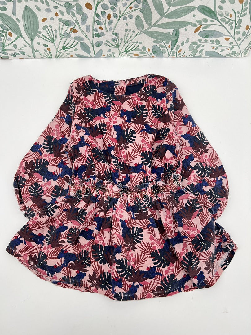 Robe manches longues fille Jean Bourget - 2 ans - Rose fleuri