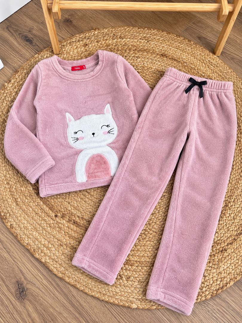 Pyjama 2 pièces polaire rose Tissaia 8 ans fille hiver manches longues