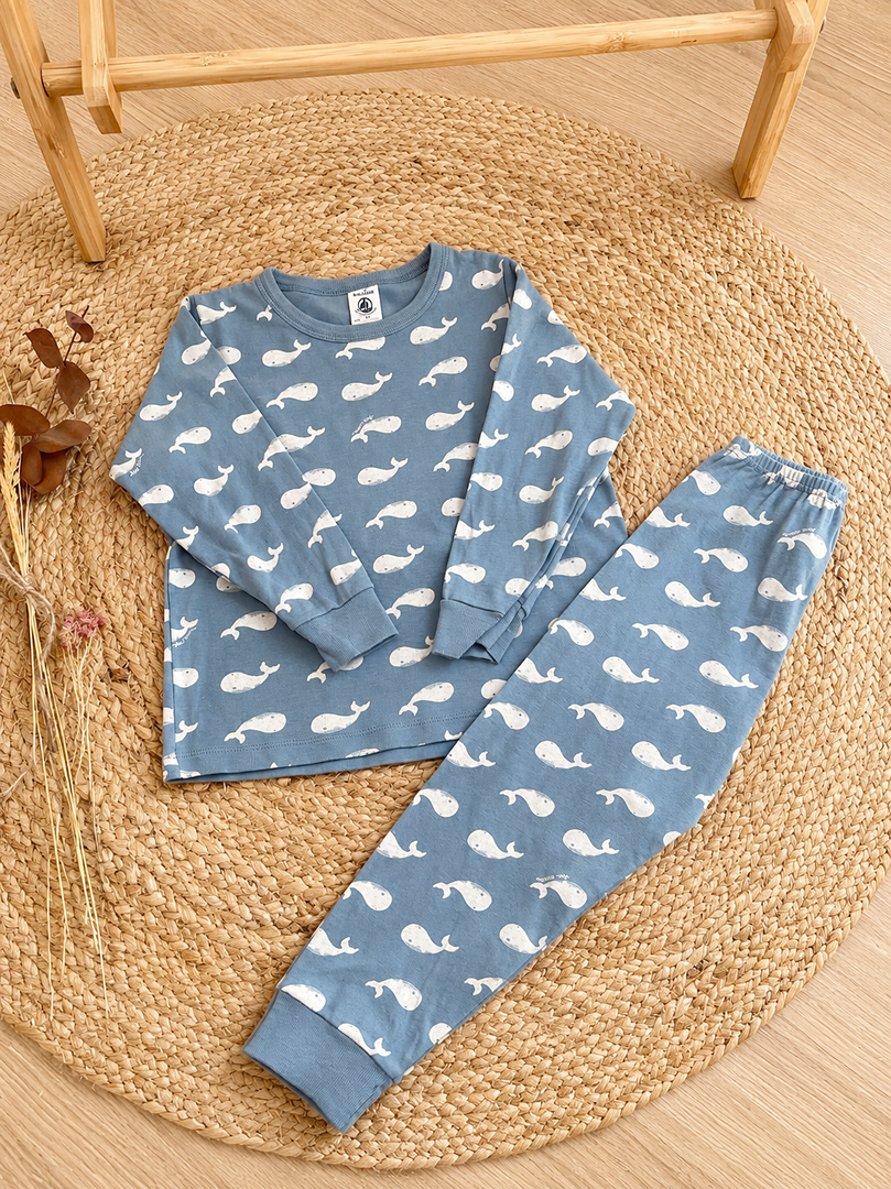 Pyjama 2 pièces jersey Petit Bateau 4 ans bleu baleines mixte manches longues garçon fille