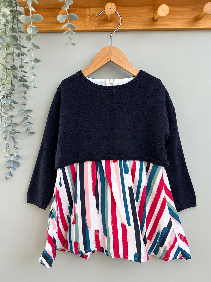 Robe fille Maison Jean Bourget multicolore manches courtes + pull 4 ans