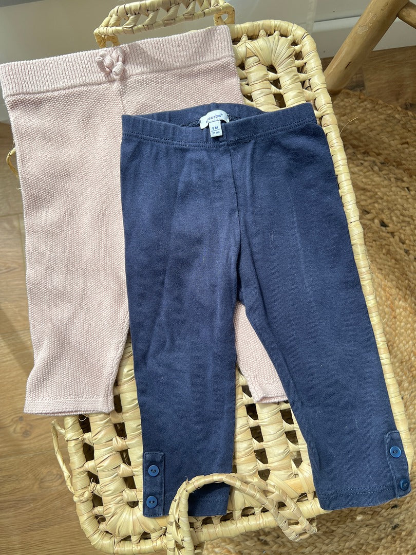 Lot 2 leggings bébé fille Kiabi Kimbaloo 9 mois rose bleu