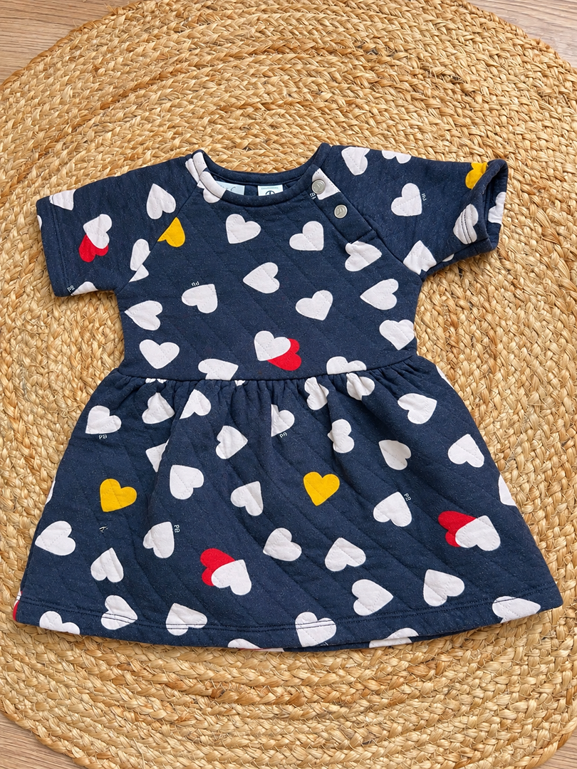 Robe fille Petit Bateau 4 ans bleu marine imprimé cœurs hiver manches courtes matelassée