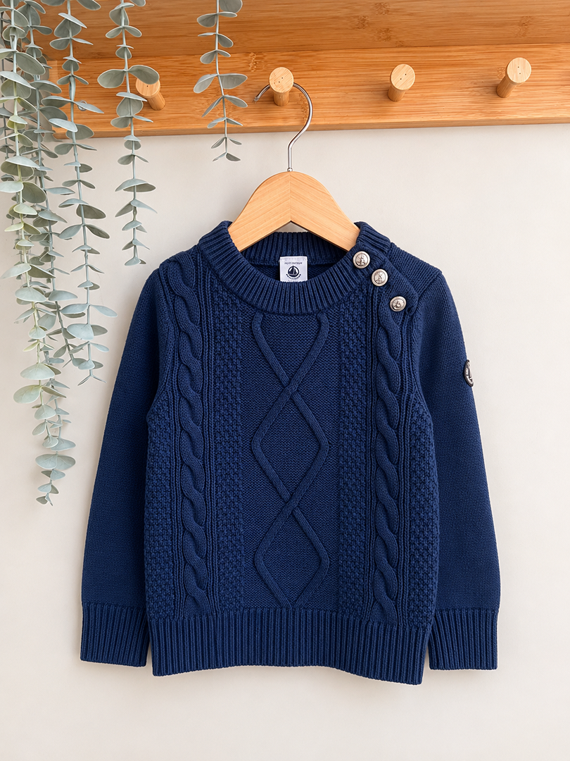 Pull tricot Petit Bateau 4 ans bleu garçon hiver manches longues