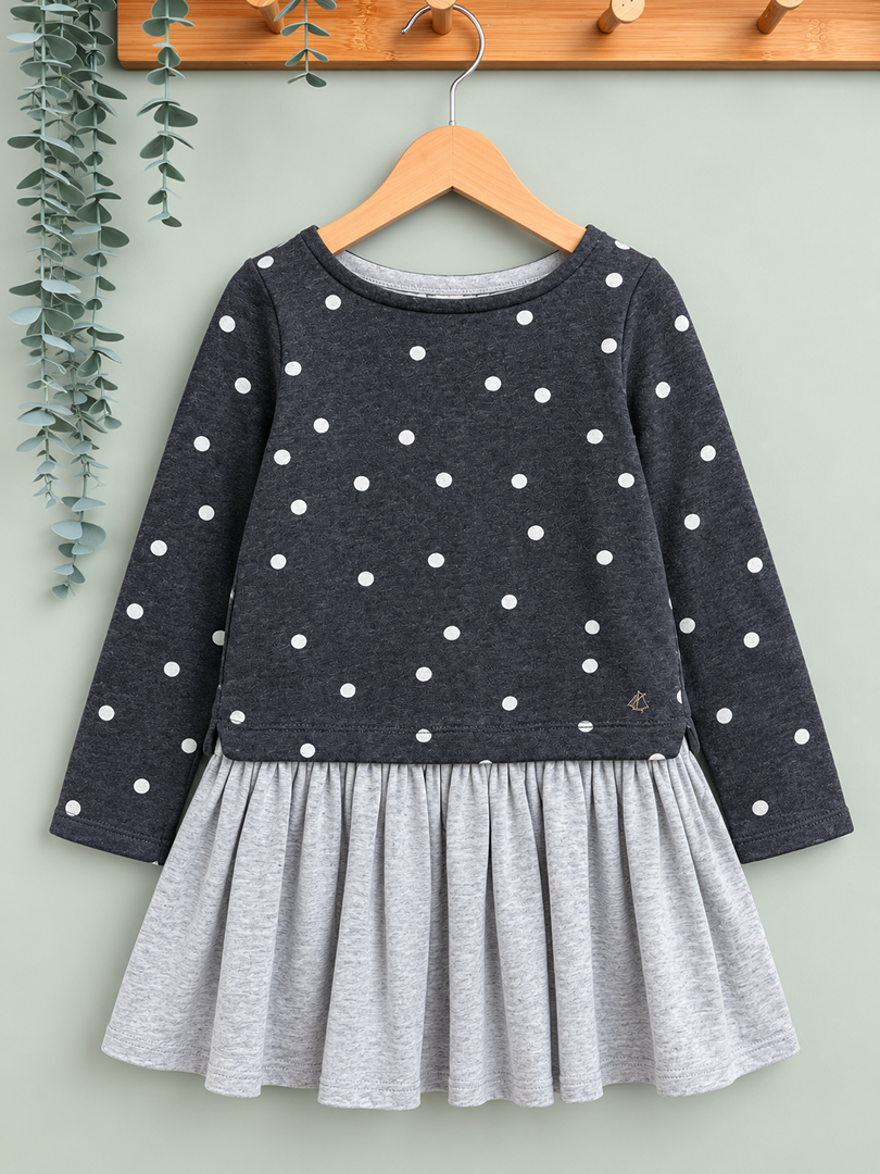 Robe fille Petit Bateau gris pois manches longues 8 ans mi-saison