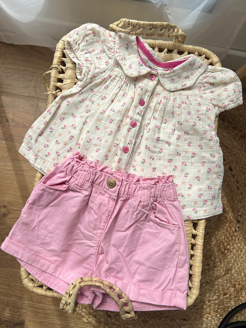 Ensemble bébé fille Tape à l'œil 6 mois été manches courtes rose blouse short