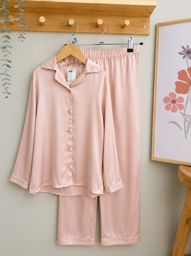 Pyjama 2 pièces H&m satin rose fille 7 ans 8 ans 122/128 cm manches longues mi-saison