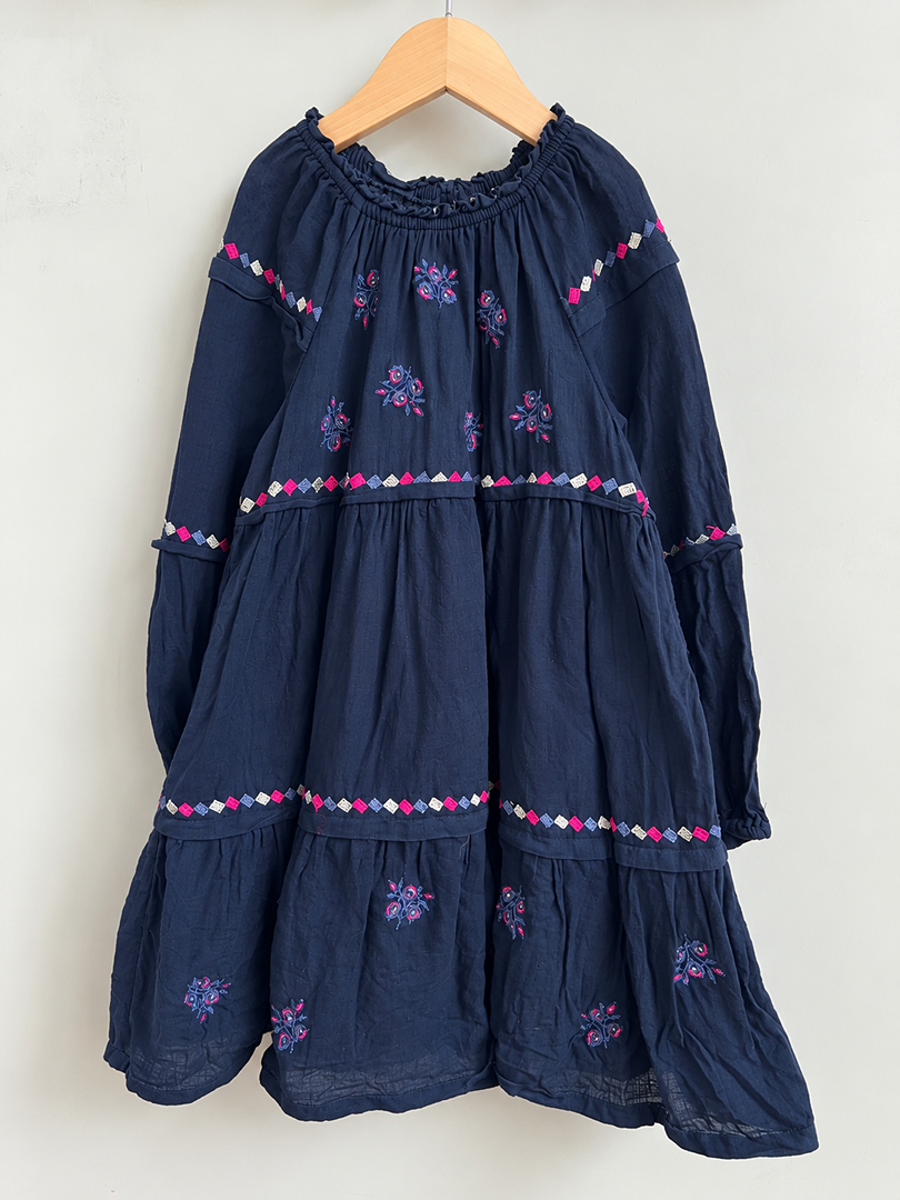 Robe fille Tape à l'œil noir manches longues brodée hiver 8 ans
