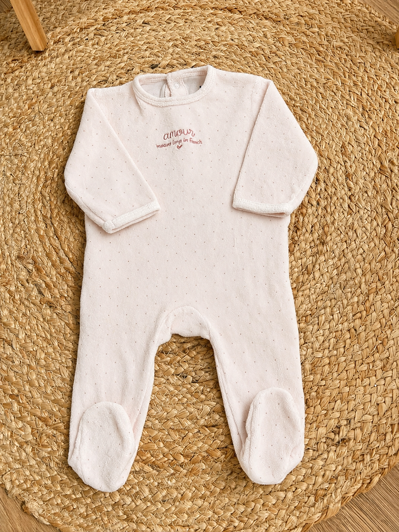 Pyjama 1 pièce velours rose Kiabi fille hiver manches longues 6 mois