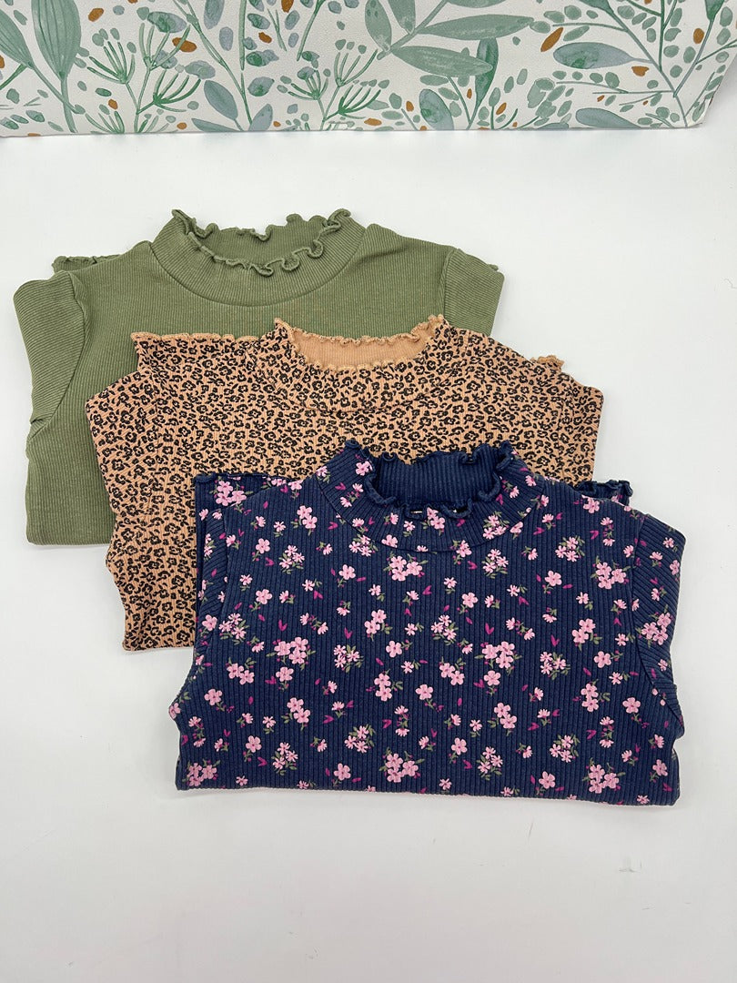 Lot 3 t -shirts côtelé col montant Tape à l'œil Tao fille 6 ans mi-saison