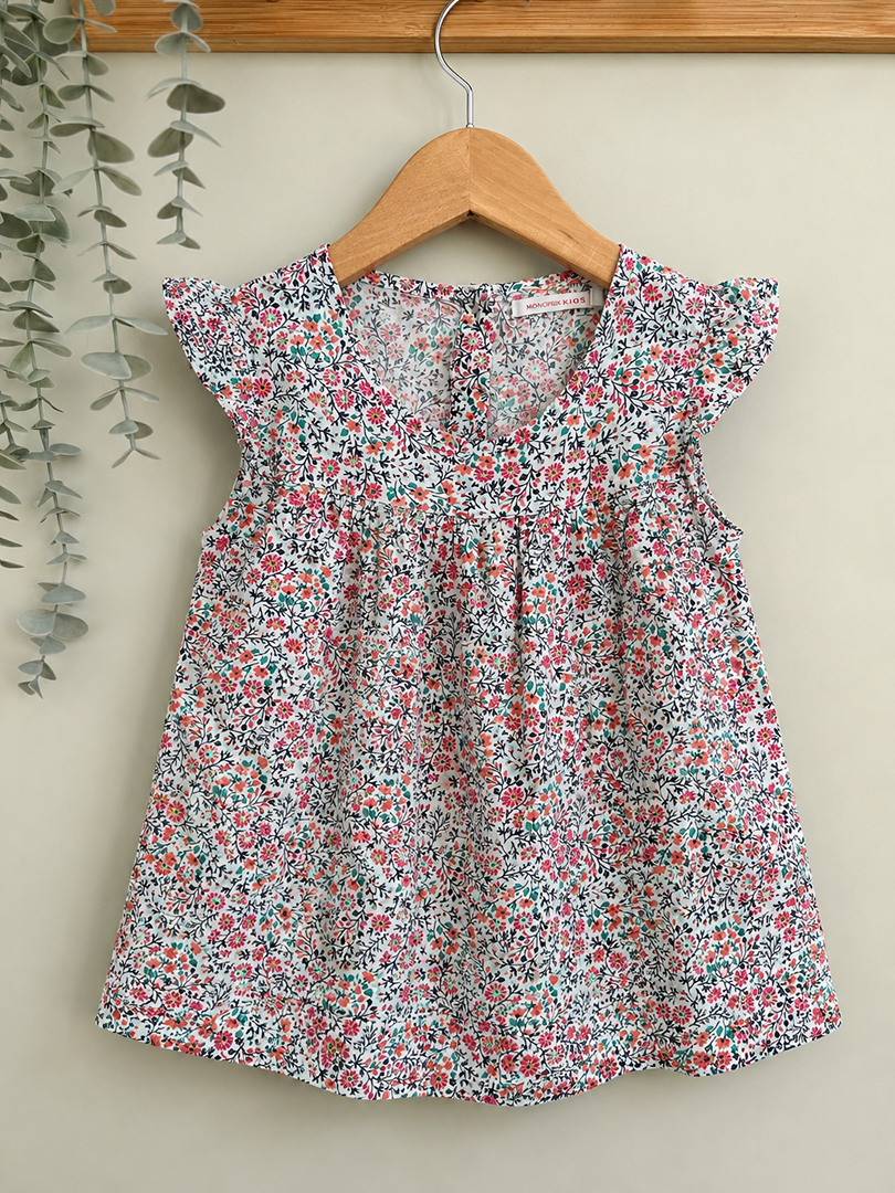Top blouse sans manches fille Monoprix Kids 6 ans fleuri rouge été